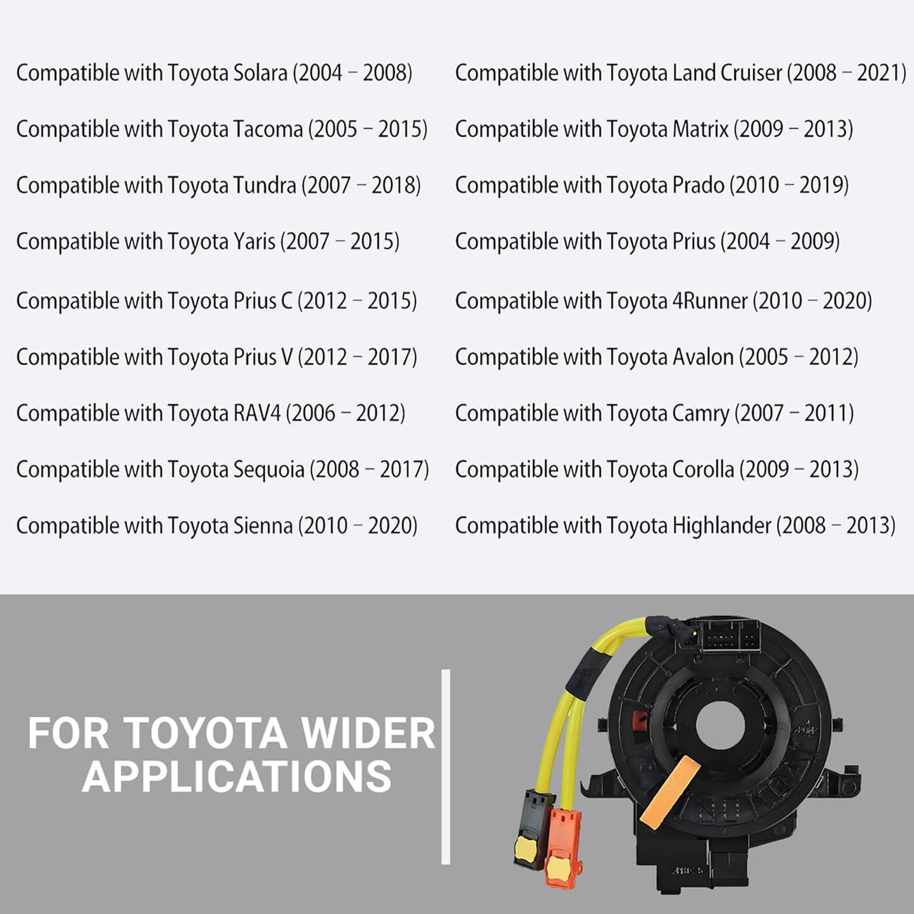 Clock-Spring， Compatible with Toyota Camry, Corolla, RAV4, Tacoma, Tundra, Prius, Sienna, 4Runner, Highlander, Avalon, Yaris, Sequoia, Matrix, Prado; Fits Part# 84306-48030/06140/0E010