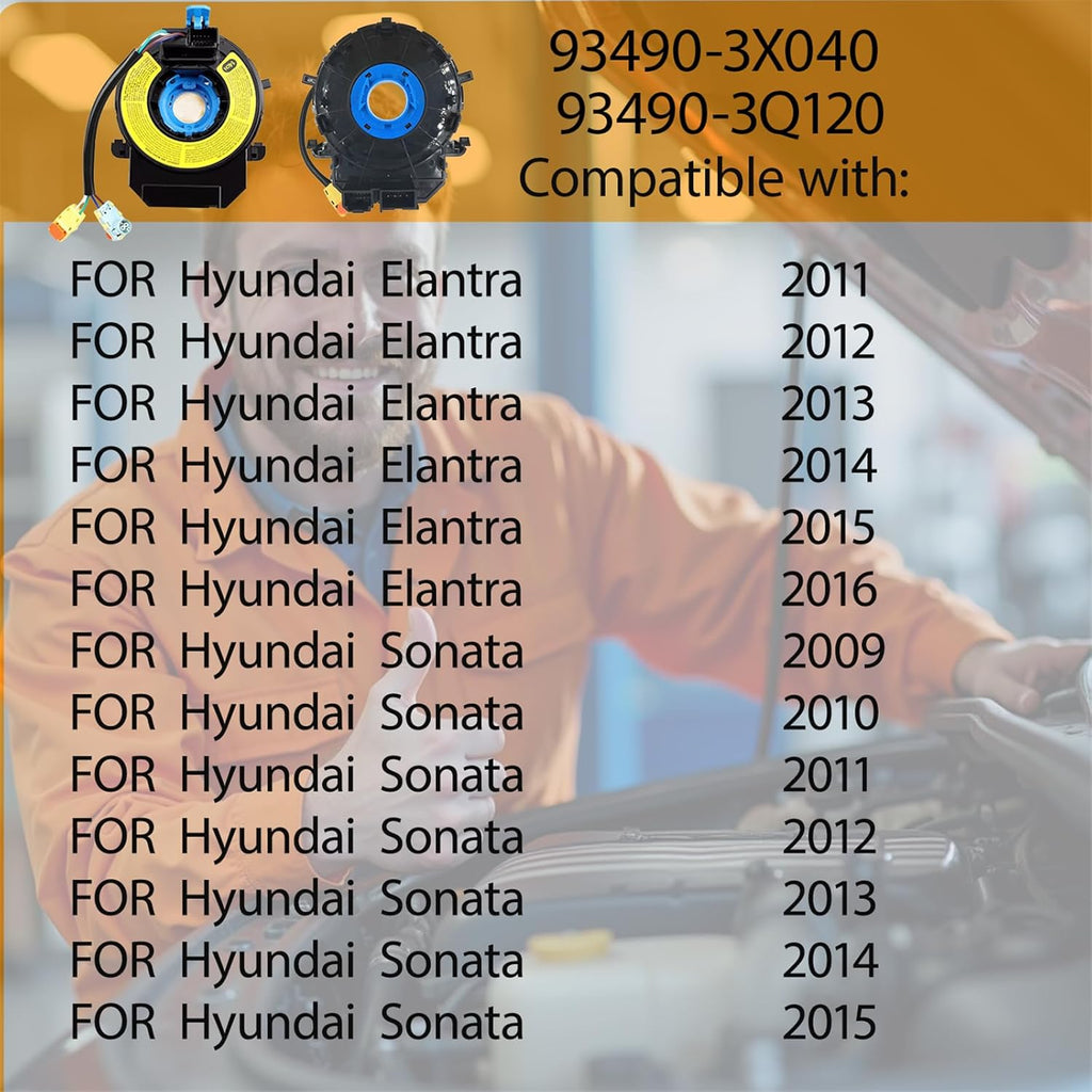 Replacement Wiring Harnesses Clcok-Spring for Hyundai Elantra 2011 2012 2013 2014 2015 2016, for Hyundai Sonata 2009 2010 2011 2012 2013 2014 2015 Part# 93490-3Q120 93490-3X040