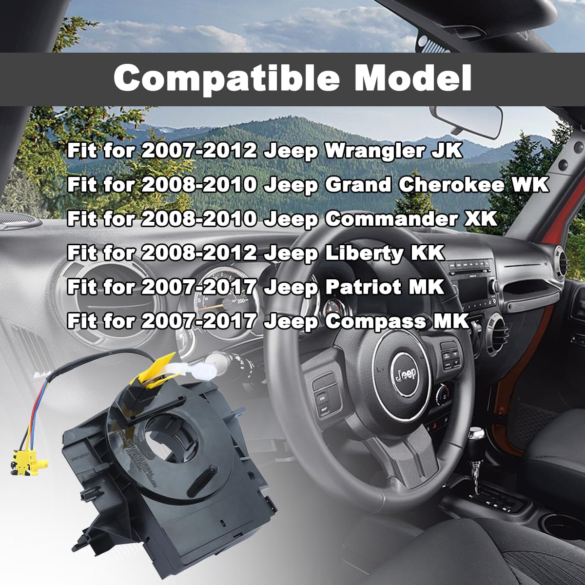 Angle Sensor Clock Spring for Jeep Wrangler JK/Compass MK/Patriot MK 2007-2018（5156106AF/AG/AA/AB/AC/AD Compatible）