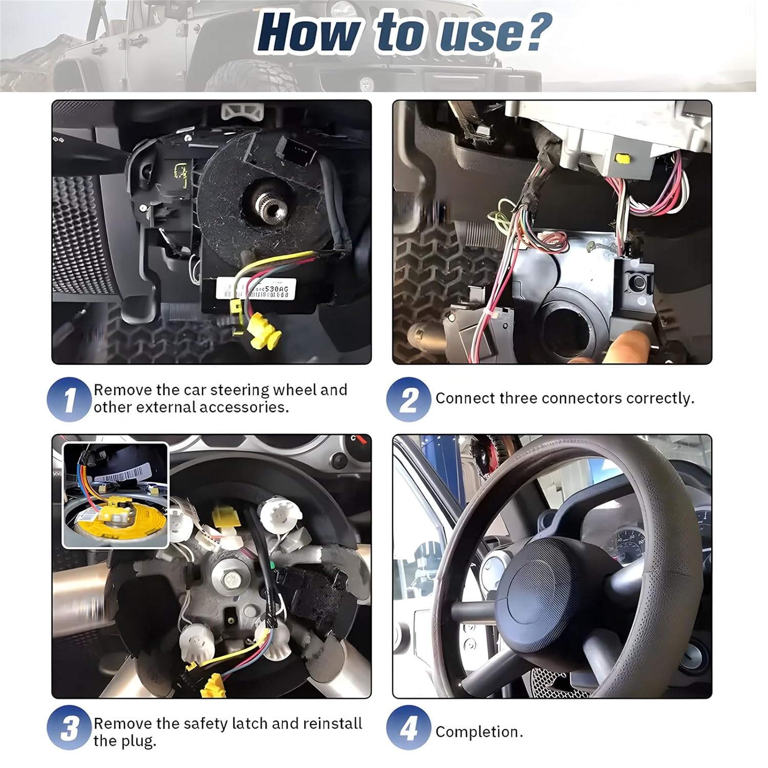 Replacement Wiring Harnesses Clcok-Spring with Angle Sensor for Jeep Wrangler JK 2007-2018, Compass MK/Patriot MK 2007-2017 for Dodge Avenger 2007-2014, Caliber 2007-2012 Part# 5156106 Series (AA-AG)