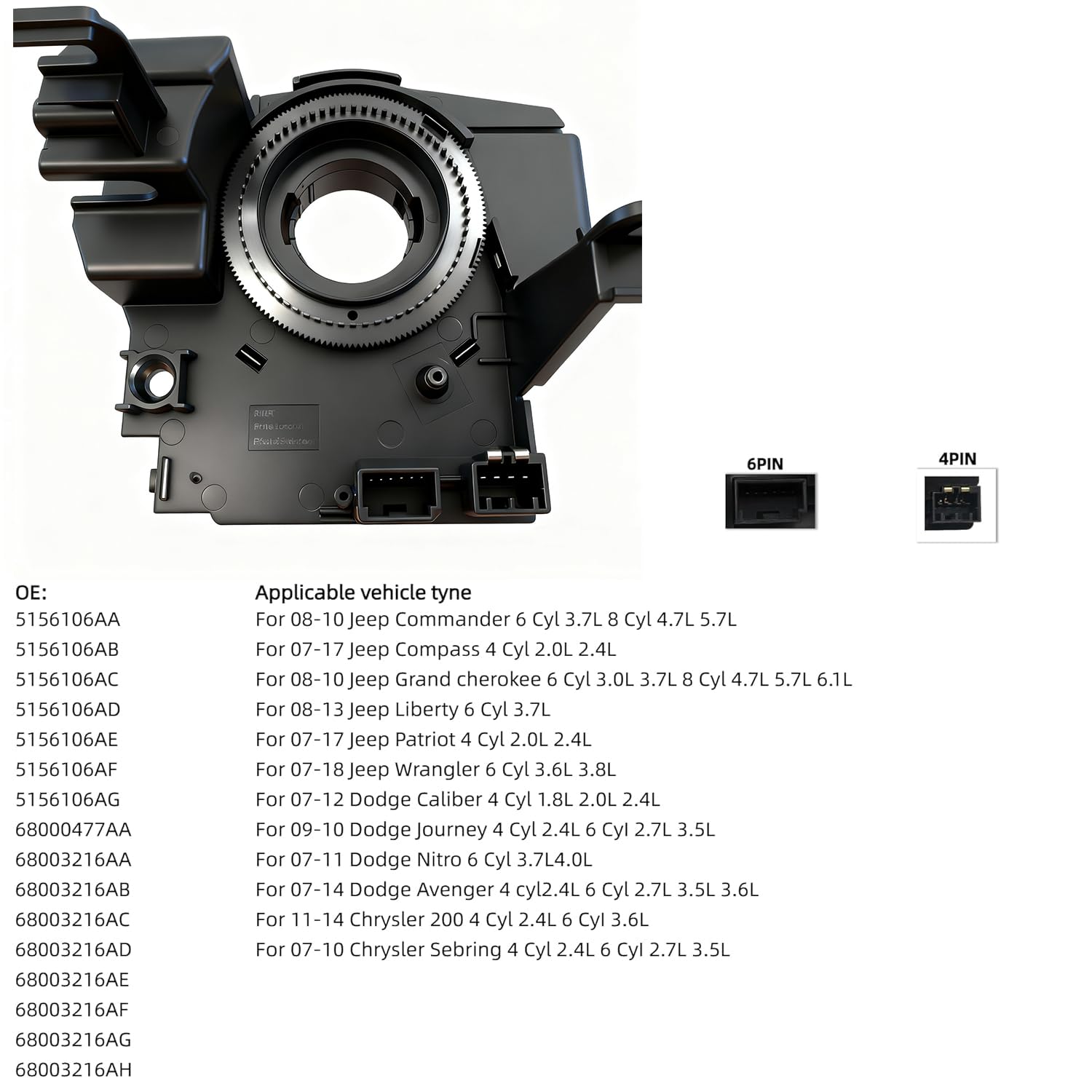 Replacement Wire Clcok Spring for Jeep Grand Cherokee,Wrangler,Compass,Patriot,Cherokee,Journey（Without Angle Sensor）,Fits Part#5156106AF 5156106AD 5156106AG 5156106AA AB A