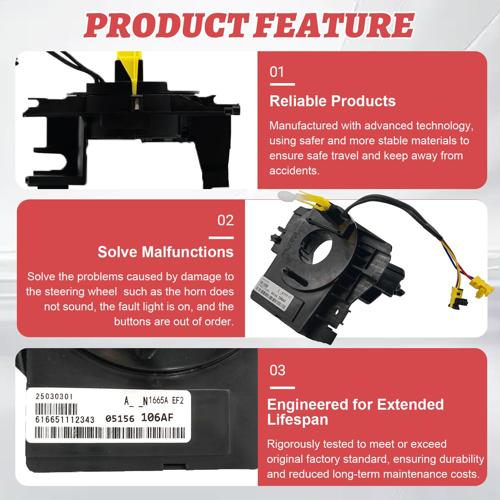 5156106AF Steering Angle Sensor Assembly Steering Wheel Wire Harness Compatible with Jeep Wrangler JK Compass MK Patriot MK 2007-2018