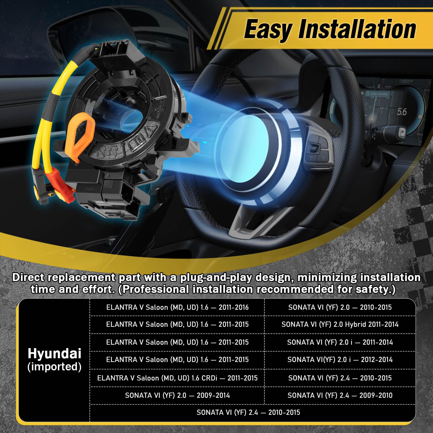 Replacement Wiring Harnesses Clcok-Spring for Toyota Camry,Tundra, Tacoma, RAV4, Corolla, Matrix, Sequoia, Yaris, Avalon, Highlander, 4Runner, Prius, Sienna, Prado Fits Part# 84306-48030/06140/0E010