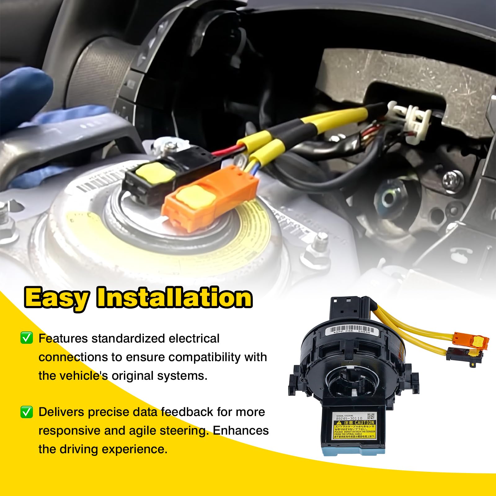 89245-30110 Steering Angle Sensor Replacement for Toyota Tacoma 2005-2015, for 4Runner 2010-2020, Sienna 2010-2020, Tundra 2017-2021, Prius 2004-2009 89245-0E020/89245-0N020/74010/0C030/12050/0D060